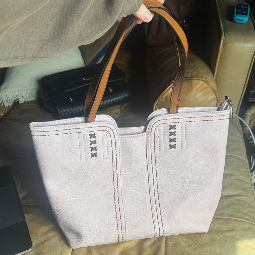 Montana West Women’s Light Pink Tote Bag with Contrast Brown Leather Handles